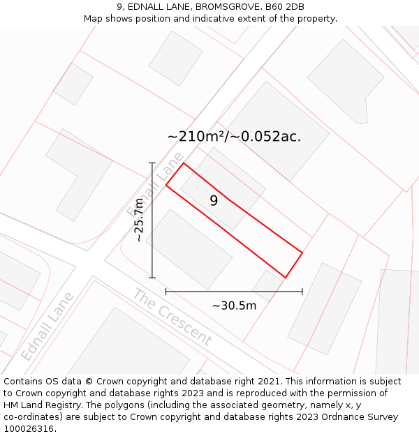 9, EDNALL LANE, BROMSGROVE, B60 2DB: Plot and title map