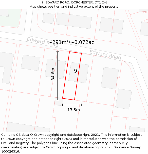 9, EDWARD ROAD, DORCHESTER, DT1 2HJ: Plot and title map
