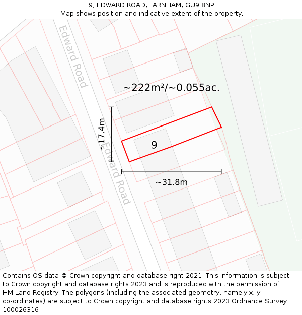9, EDWARD ROAD, FARNHAM, GU9 8NP: Plot and title map
