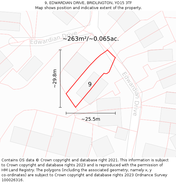 9, EDWARDIAN DRIVE, BRIDLINGTON, YO15 3TF: Plot and title map
