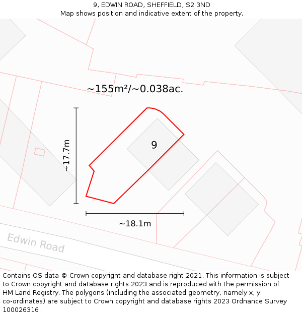 9, EDWIN ROAD, SHEFFIELD, S2 3ND: Plot and title map