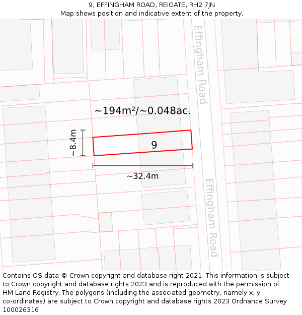 9, EFFINGHAM ROAD, REIGATE, RH2 7JN: Plot and title map