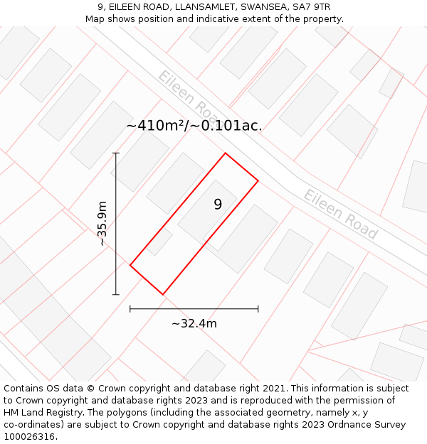 9, EILEEN ROAD, LLANSAMLET, SWANSEA, SA7 9TR: Plot and title map