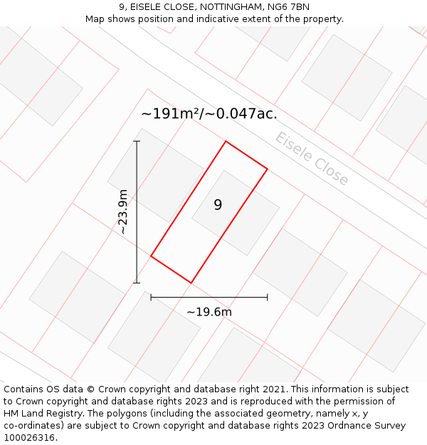 9, EISELE CLOSE, NOTTINGHAM, NG6 7BN: Plot and title map