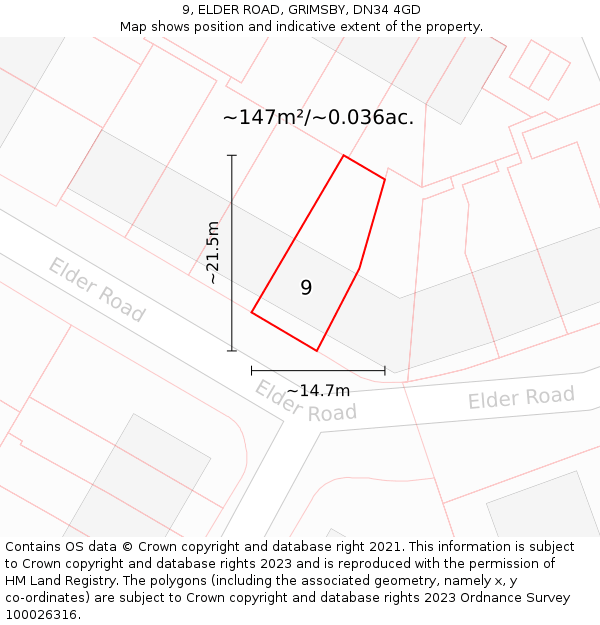 9, ELDER ROAD, GRIMSBY, DN34 4GD: Plot and title map