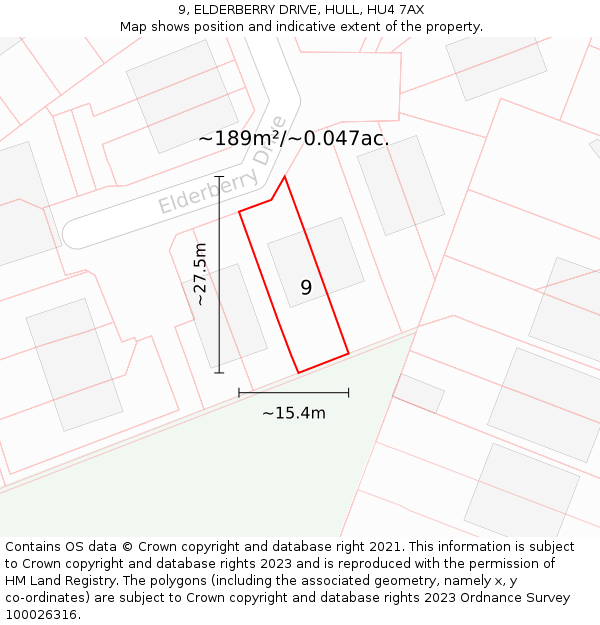 9, ELDERBERRY DRIVE, HULL, HU4 7AX: Plot and title map