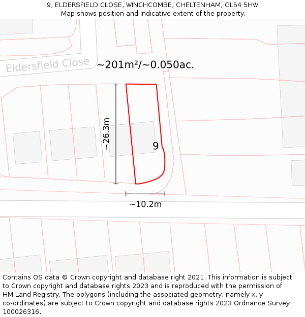 9, ELDERSFIELD CLOSE, WINCHCOMBE, CHELTENHAM, GL54 5HW: Plot and title map