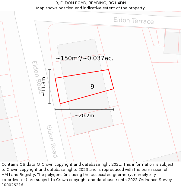 9, ELDON ROAD, READING, RG1 4DN: Plot and title map