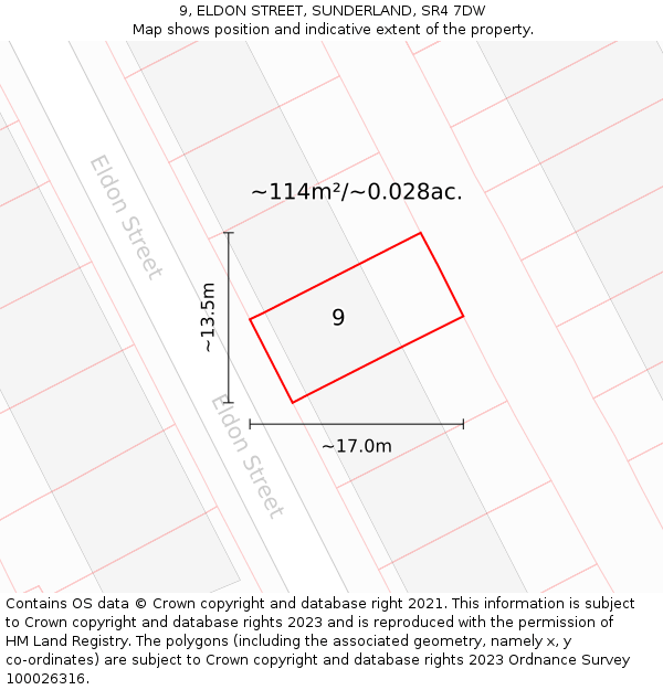 9, ELDON STREET, SUNDERLAND, SR4 7DW: Plot and title map