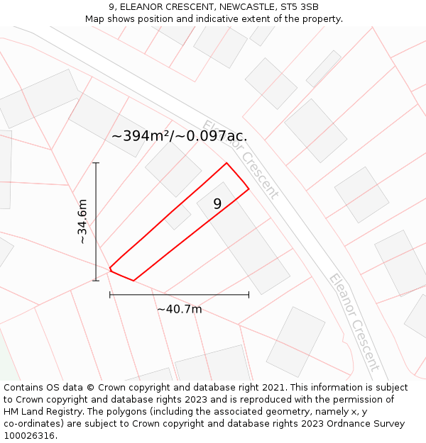9, ELEANOR CRESCENT, NEWCASTLE, ST5 3SB: Plot and title map