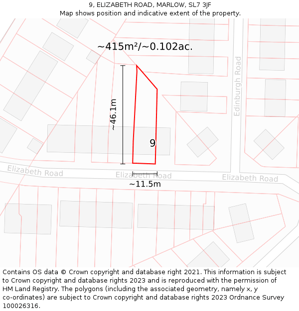 9, ELIZABETH ROAD, MARLOW, SL7 3JF: Plot and title map