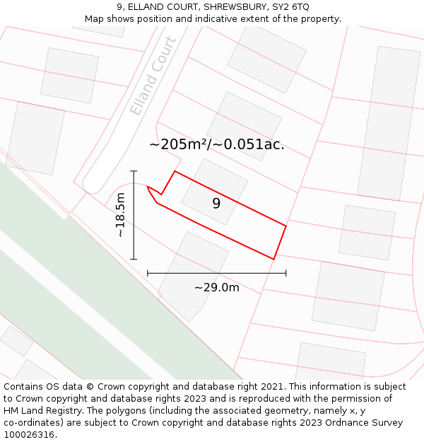 9, ELLAND COURT, SHREWSBURY, SY2 6TQ: Plot and title map