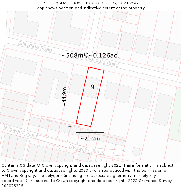 9, ELLASDALE ROAD, BOGNOR REGIS, PO21 2SG: Plot and title map