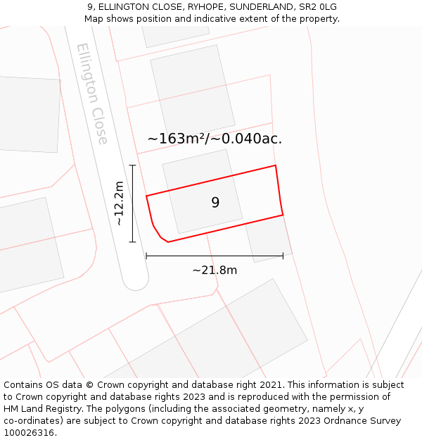 9, ELLINGTON CLOSE, RYHOPE, SUNDERLAND, SR2 0LG: Plot and title map