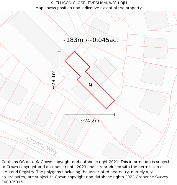 9, ELLISON CLOSE, EVESHAM, WR11 3JN: Plot and title map