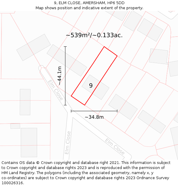 9, ELM CLOSE, AMERSHAM, HP6 5DD: Plot and title map