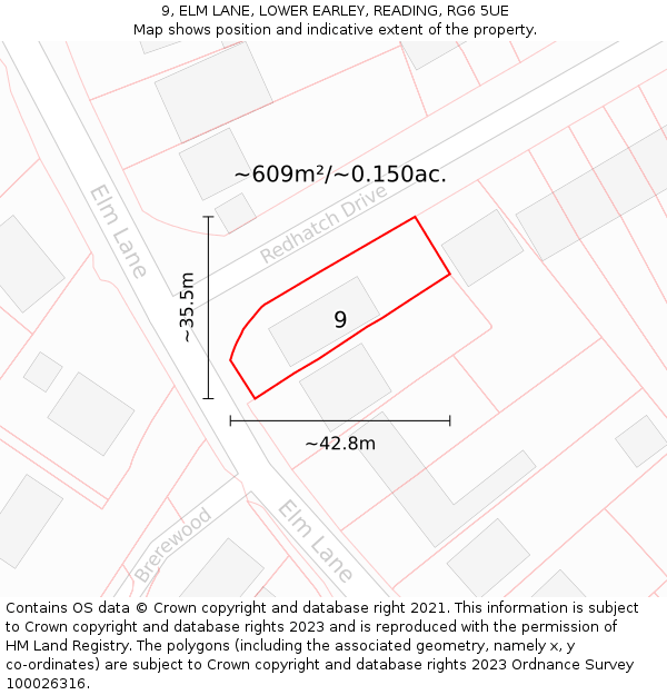 9, ELM LANE, LOWER EARLEY, READING, RG6 5UE: Plot and title map