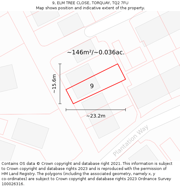 9, ELM TREE CLOSE, TORQUAY, TQ2 7FU: Plot and title map