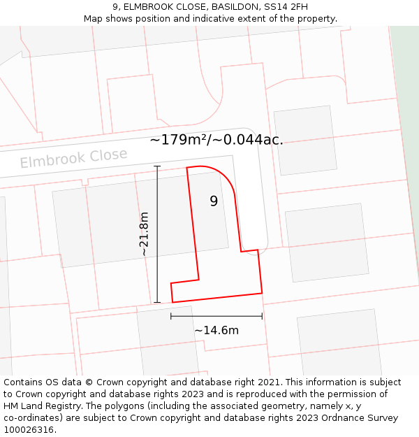 9, ELMBROOK CLOSE, BASILDON, SS14 2FH: Plot and title map