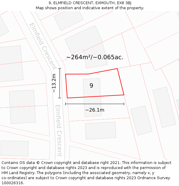 9, ELMFIELD CRESCENT, EXMOUTH, EX8 3BJ: Plot and title map