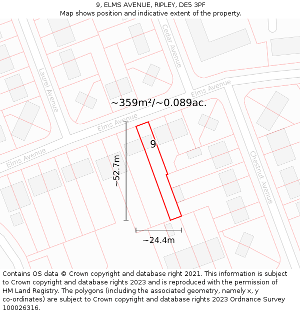9, ELMS AVENUE, RIPLEY, DE5 3PF: Plot and title map