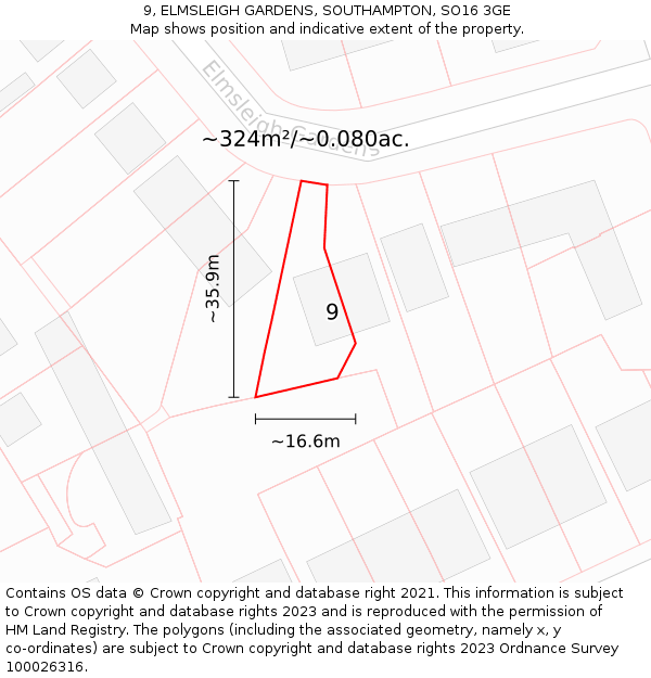 9, ELMSLEIGH GARDENS, SOUTHAMPTON, SO16 3GE: Plot and title map