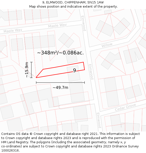 9, ELMWOOD, CHIPPENHAM, SN15 1AW: Plot and title map