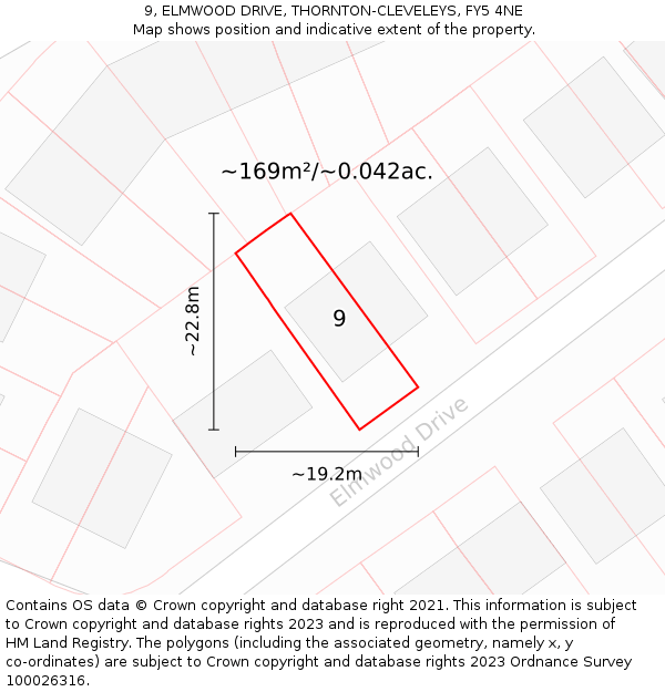 9, ELMWOOD DRIVE, THORNTON-CLEVELEYS, FY5 4NE: Plot and title map