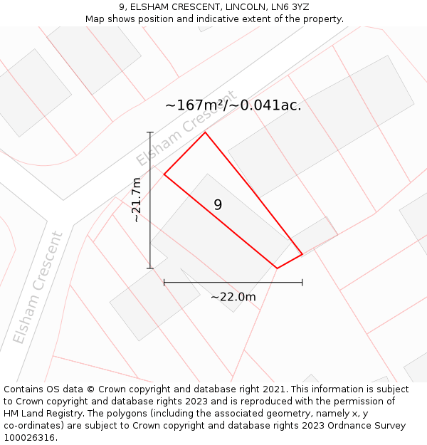 9, ELSHAM CRESCENT, LINCOLN, LN6 3YZ: Plot and title map