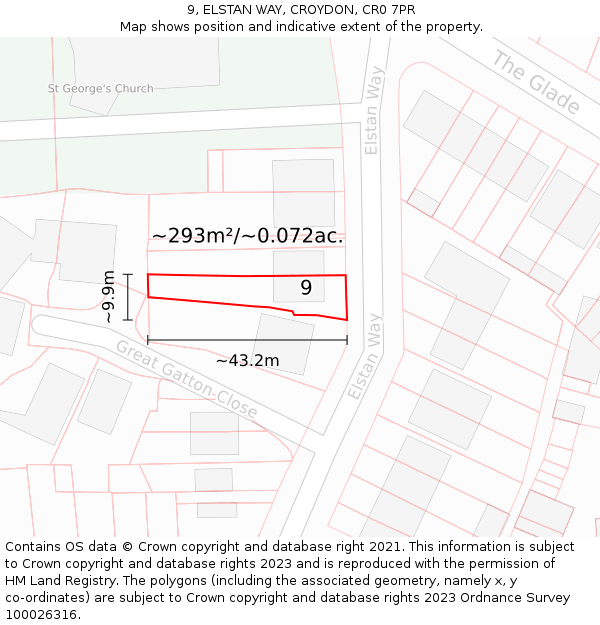 9, ELSTAN WAY, CROYDON, CR0 7PR: Plot and title map
