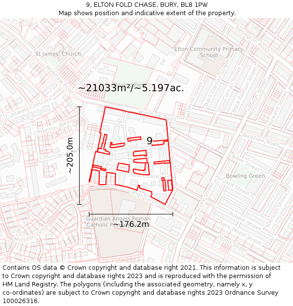9, ELTON FOLD CHASE, BURY, BL8 1PW: Plot and title map