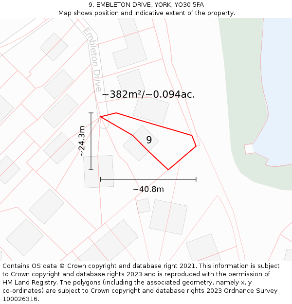 9, EMBLETON DRIVE, YORK, YO30 5FA: Plot and title map
