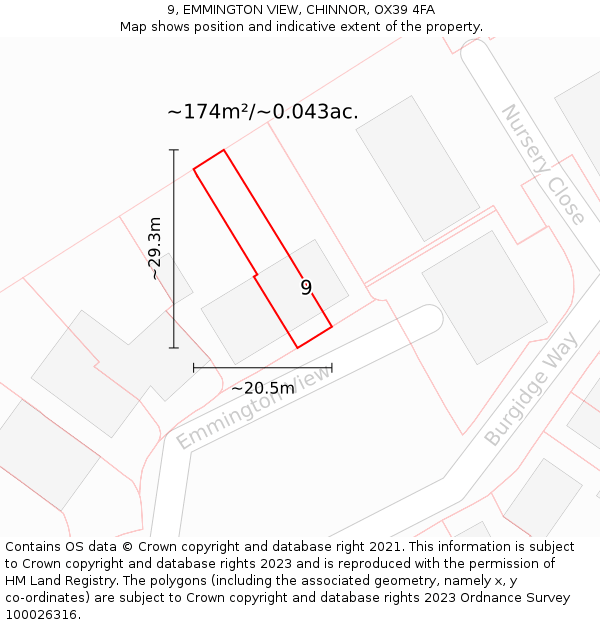 9, EMMINGTON VIEW, CHINNOR, OX39 4FA: Plot and title map