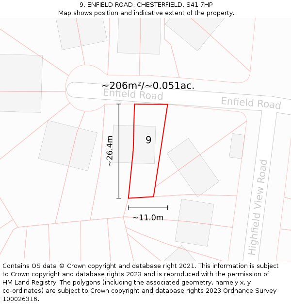 9, ENFIELD ROAD, CHESTERFIELD, S41 7HP: Plot and title map