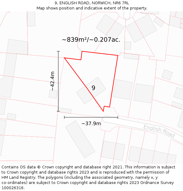 9, ENGLISH ROAD, NORWICH, NR6 7RL: Plot and title map