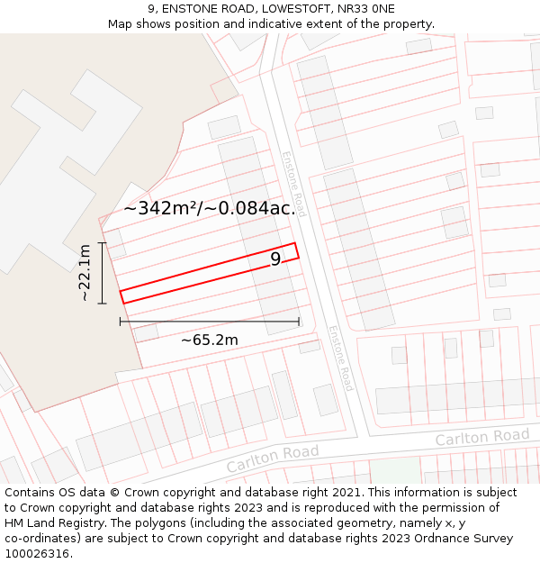 9, ENSTONE ROAD, LOWESTOFT, NR33 0NE: Plot and title map