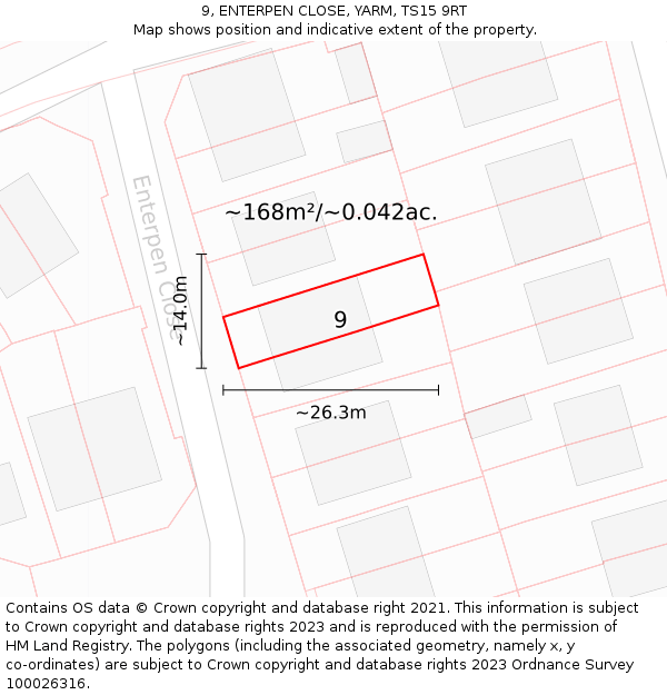 9, ENTERPEN CLOSE, YARM, TS15 9RT: Plot and title map