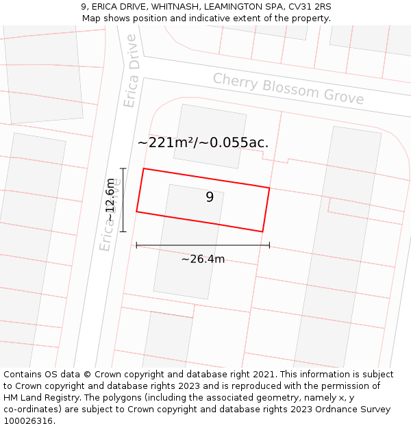 9, ERICA DRIVE, WHITNASH, LEAMINGTON SPA, CV31 2RS: Plot and title map