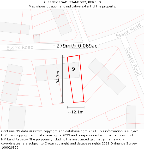 9, ESSEX ROAD, STAMFORD, PE9 1LG: Plot and title map