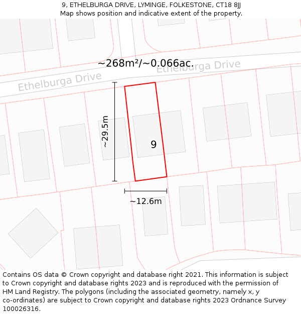 9, ETHELBURGA DRIVE, LYMINGE, FOLKESTONE, CT18 8JJ: Plot and title map