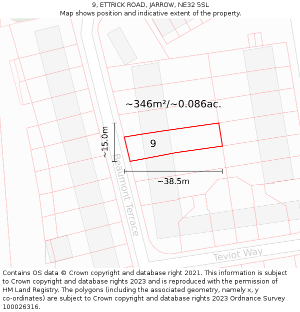 9, ETTRICK ROAD, JARROW, NE32 5SL: Plot and title map