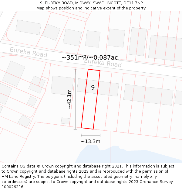 9, EUREKA ROAD, MIDWAY, SWADLINCOTE, DE11 7NP: Plot and title map