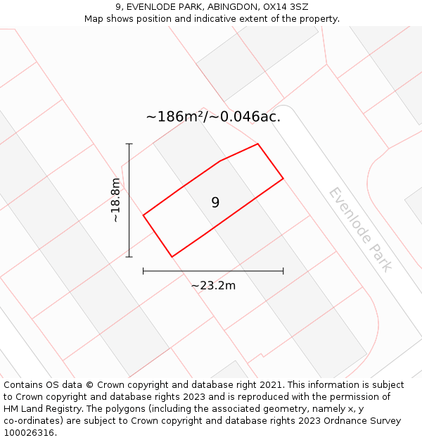 9, EVENLODE PARK, ABINGDON, OX14 3SZ: Plot and title map