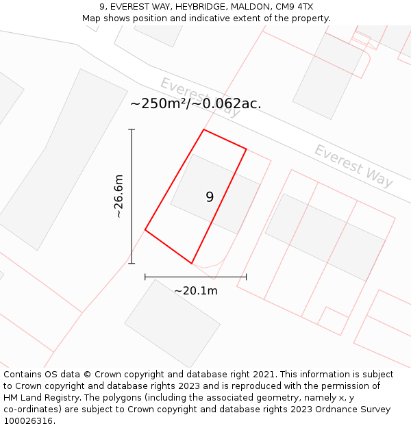 9, EVEREST WAY, HEYBRIDGE, MALDON, CM9 4TX: Plot and title map