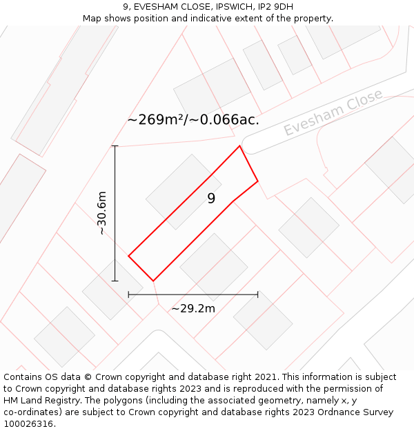 9, EVESHAM CLOSE, IPSWICH, IP2 9DH: Plot and title map