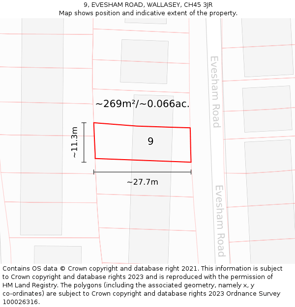 9, EVESHAM ROAD, WALLASEY, CH45 3JR: Plot and title map