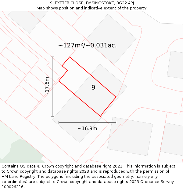 9, EXETER CLOSE, BASINGSTOKE, RG22 4PJ: Plot and title map