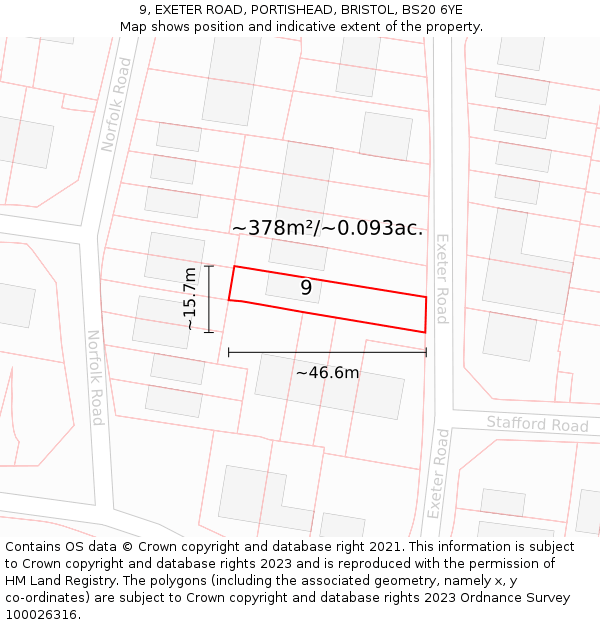 9, EXETER ROAD, PORTISHEAD, BRISTOL, BS20 6YE: Plot and title map