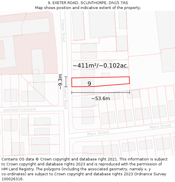 9, EXETER ROAD, SCUNTHORPE, DN15 7AS: Plot and title map