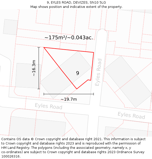 9, EYLES ROAD, DEVIZES, SN10 5LG: Plot and title map